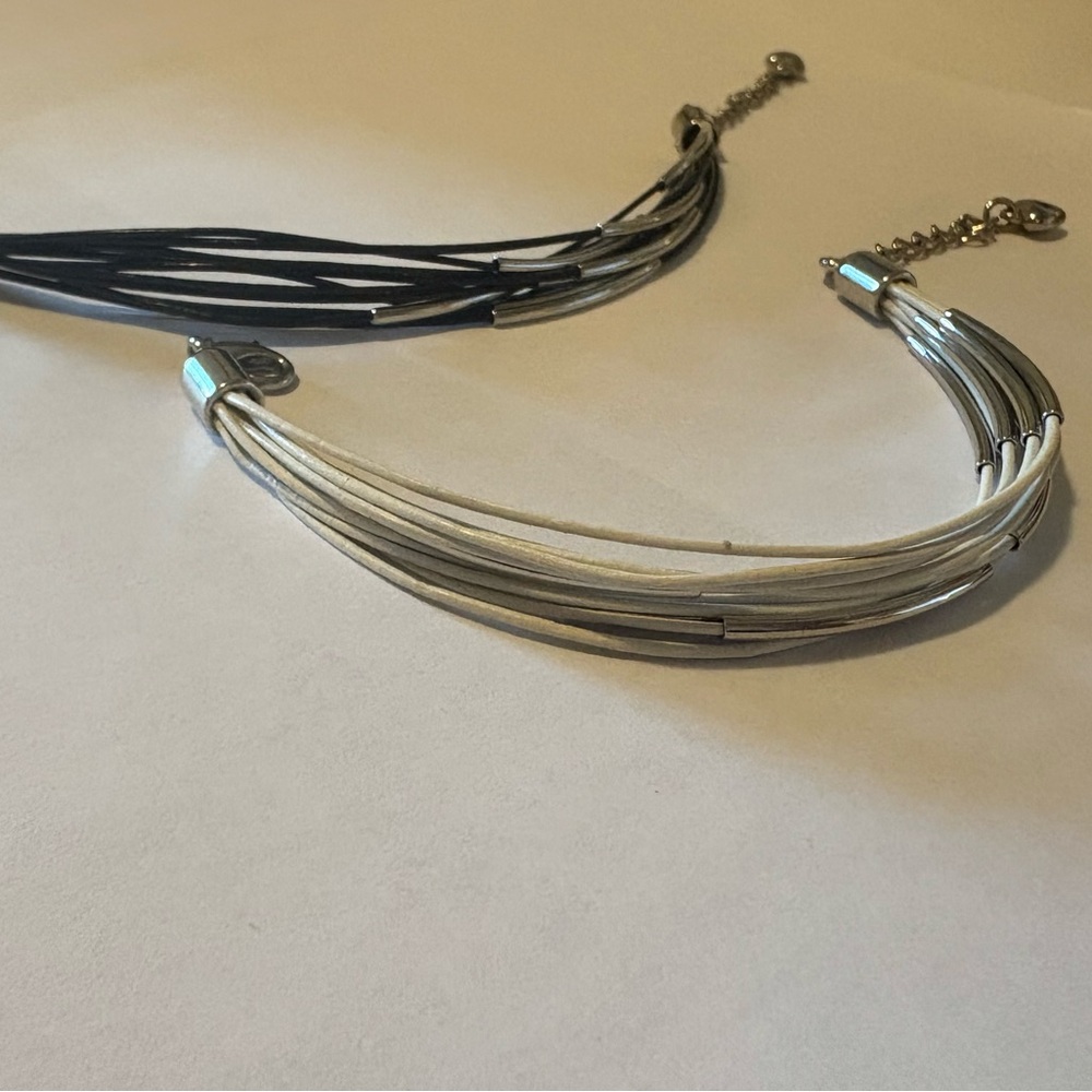 Dual Elegant Silver and Black Bracelet Set